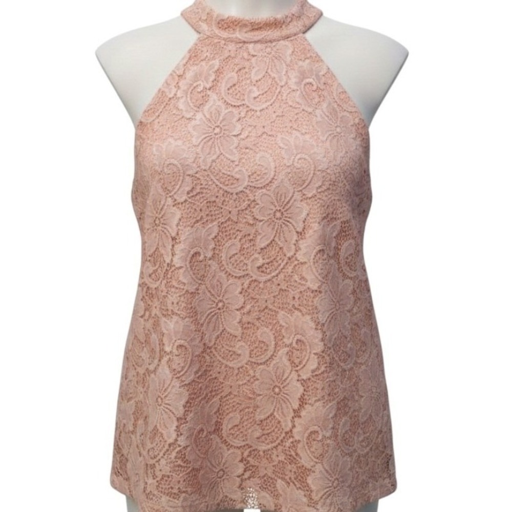Coquette Girl Cable&Gauge Pink Floral Lace Halter Top, High Neck, size S